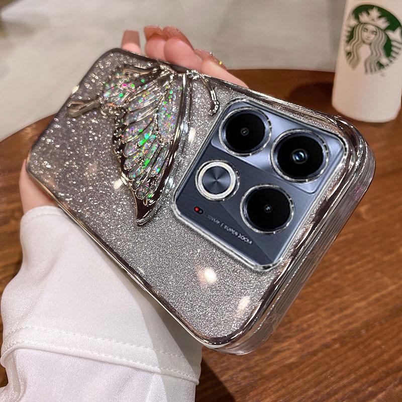 

Чехол для Note40 pro+ Роскошный, Блестящий чехол с плавающим песком и бабочкой для Infinix Note 30 40 Pro Plus 30i 30VIP Zero 30 Противоударный чехол Note40 Zero 5G серебряный