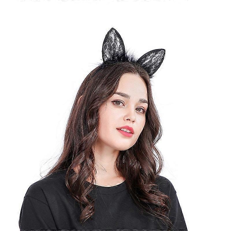 Diadema de Orejas de Gato de Encaje Negra Encantadora Diadema de Orejas de Gato Máscara Capucha para el Cabello Decoración de Fiesta Tocado Noche de Halloween Discotecas Accesorios para el Cabello para Mujeres a