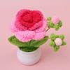 Rose Crochet Flower Pot with Bud  Romantic Handwoven Rose Flowers Knitting Flower Table Car Decor