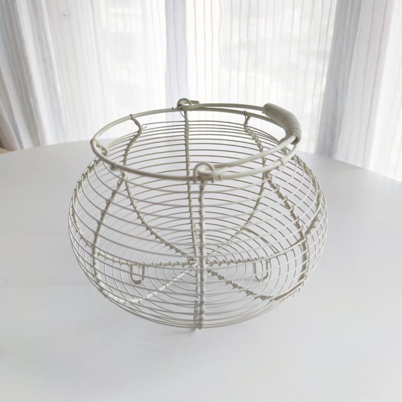 Hand-Held Woven Egg Basket - Iron Wire Design, Round Kitchen Basket