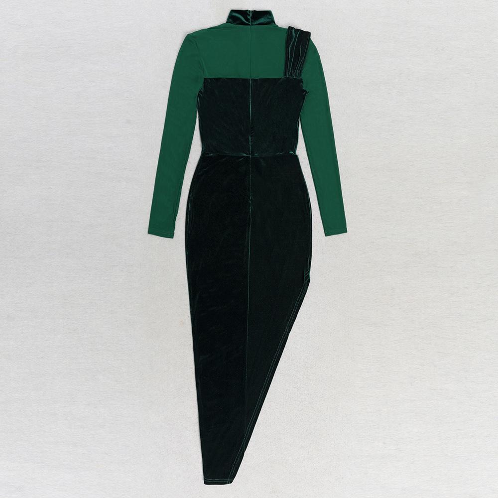 Letnia sukienka damska z aksamitu z rękawami z siateczki i okrągłym dekoltem