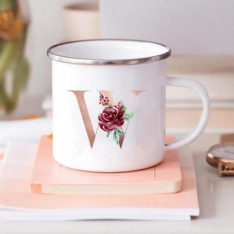 Alphabet Flower Letter Mug Coffee Cup Cold Coffee Cups Funny Mugs Cup for Tea Drinkware Rare Beer Travel Cute Original Unusual