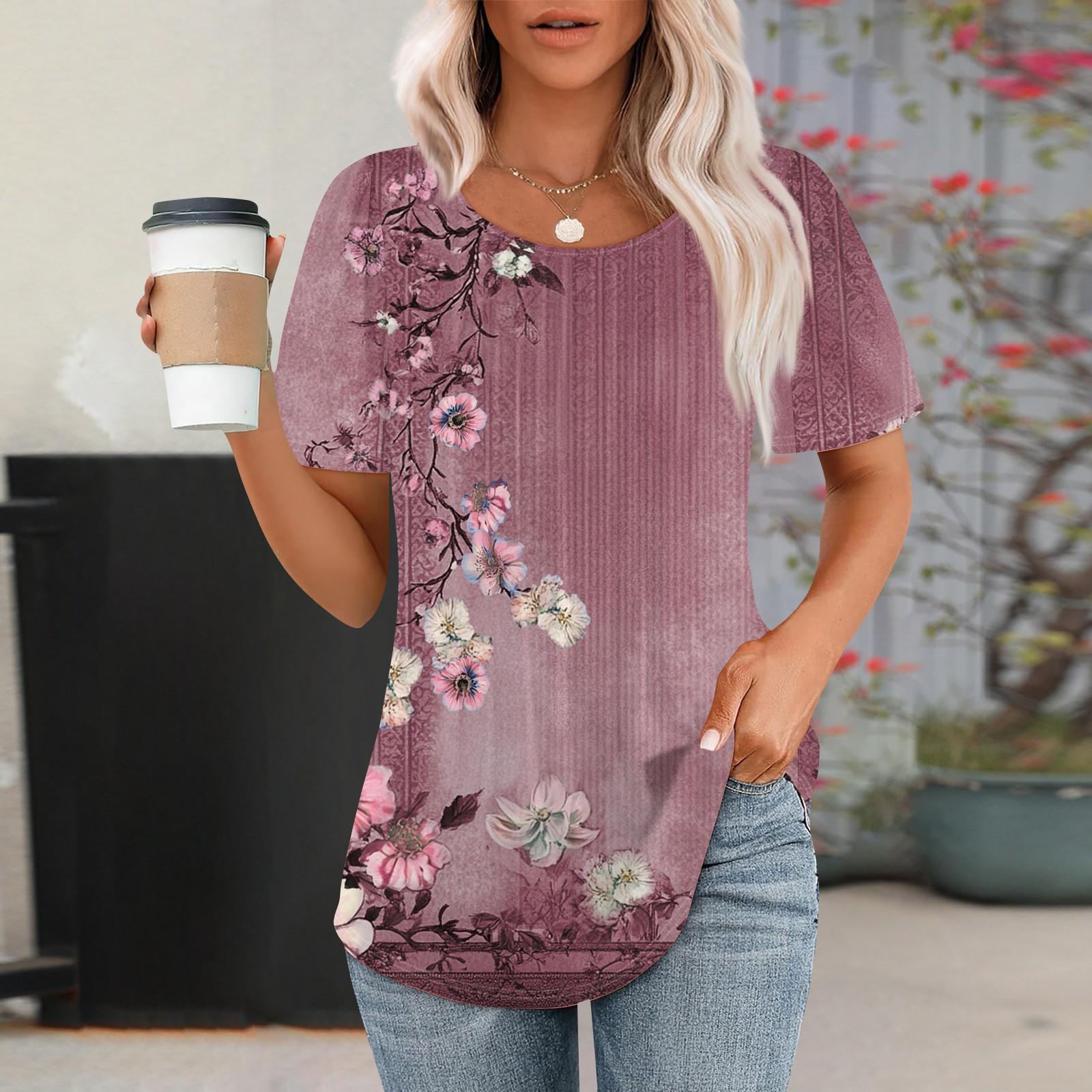 

Женская модная повседневная плиссированная футболка с круглым вырезом и короткими рукавами с принтом XL красный