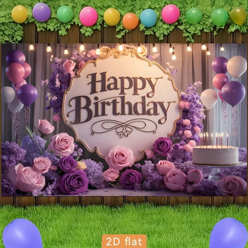 2D Purple Pink Floral Birthday Photography Backdrop Party Decoration Background Cloth