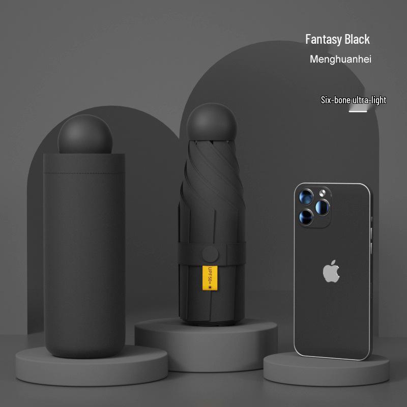 Compact Dual-Use Sun and Rain Umbrella with Black Glue Sunshade - Stylish Ladies' 5-Fold Capsule Design