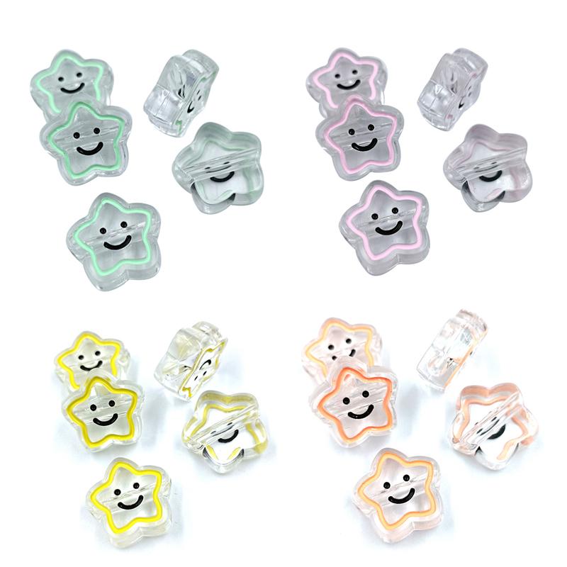 5 adet 19mm Akrilik Damla Yağ Şeffaf Pentagram Gülen Yüz Boncuk DIY El Yapımı Boncuklu Kolye Saç Halat Aksesuarları