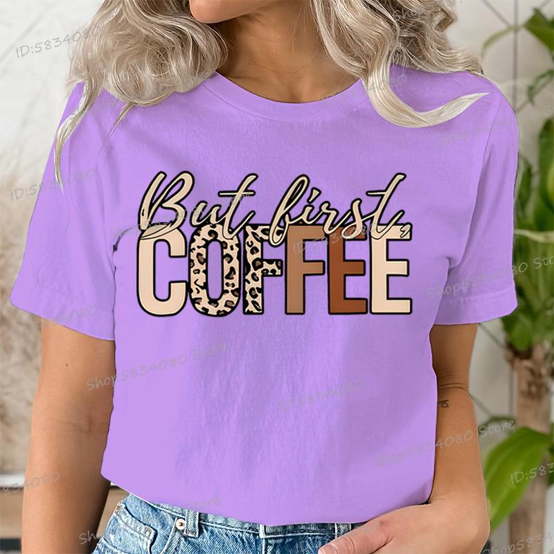 Gift For Coffee Lover Printed Tshirt But First Coffee Leopard Print Tshirt Crew Neck Leopard Coffee Graphic T Shirt For Unisex