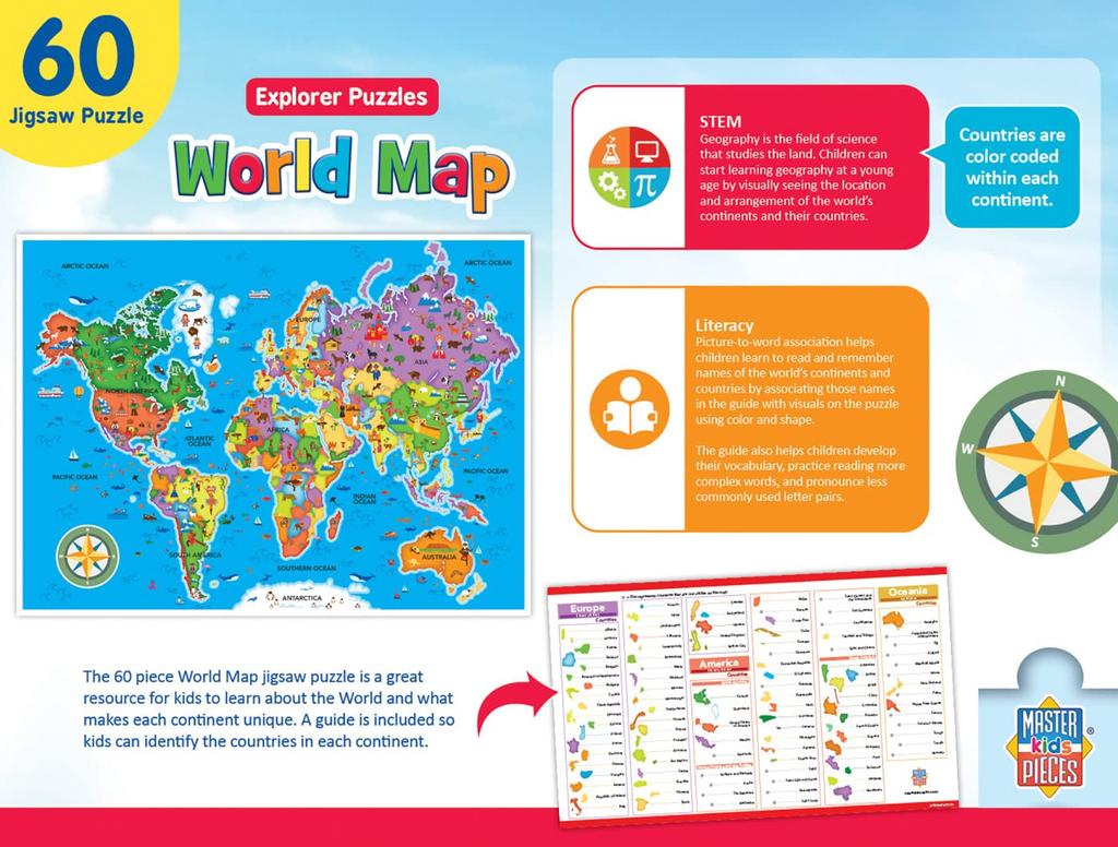 MasterPieces Masterpieces Educational Map World Creative Kids First Choice Award Stem Products 60 Piece Jigsaw Puzzle Ages Mom's 5+