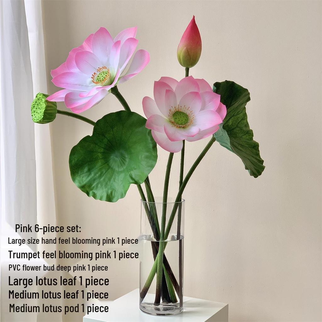 Realistic Lotus & Leaf with Stem Props - Artificial Water Lily Arrangement for Living Room Decoration