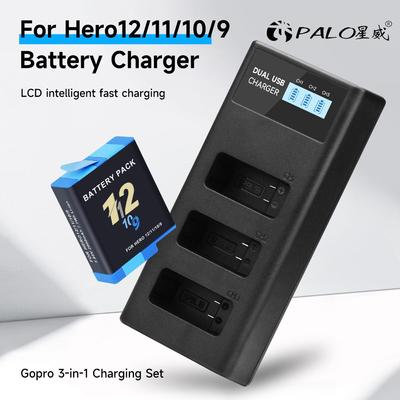 Gopro Hero 12 11 10 9 Black İçin Akıllı 3 Yuvalı Pil Şarj Cihazı Gopro Kamera Pili 3'ü 1 Arada Şarj Seti