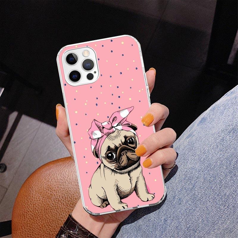 Love Pugs Cute Dog Phone Case For iPhone 17 Air 16 Pro Max 16E 15 + 14 Plus 11 12 13 Mini 7 8 SE Gift Print Cover Fundas 16 Pro