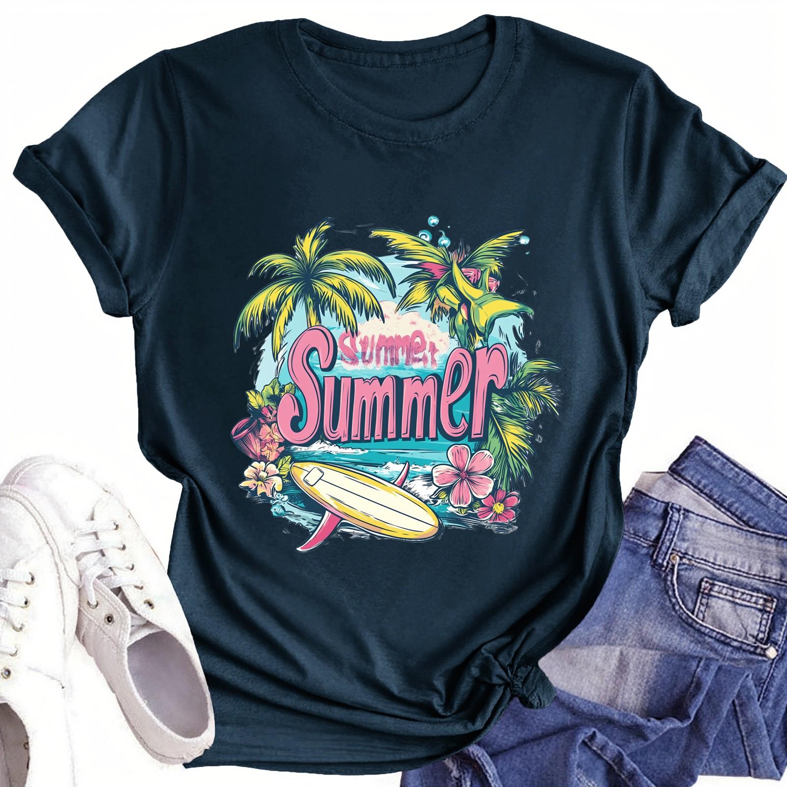 

Футболки с короткими рукавами для женщин, модные топы, легкие и мягкие повседневные летние наряды, одежда M тёмно-синий