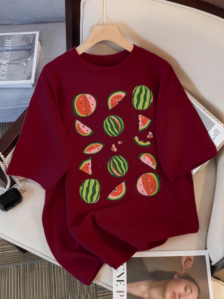 Delicious Watermelon Cut Open Print T-Shirt Women Cotton Street T Shirts O-Neck Oversize Clothes Casual Summer Short Sleeve
