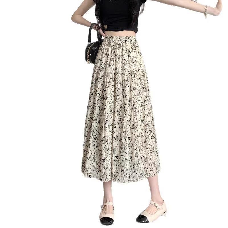 Floral Skirt for Women New Spring and Summer Mid-length High Waist Retro Slimming Hips A-line Large Umbrella Skirt