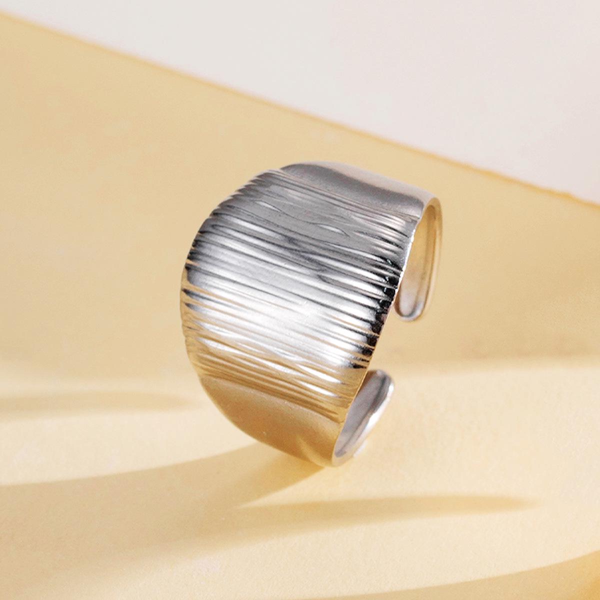 European  American Style Wide Band Geometric Stainless Steel Adjustable Ring for Women