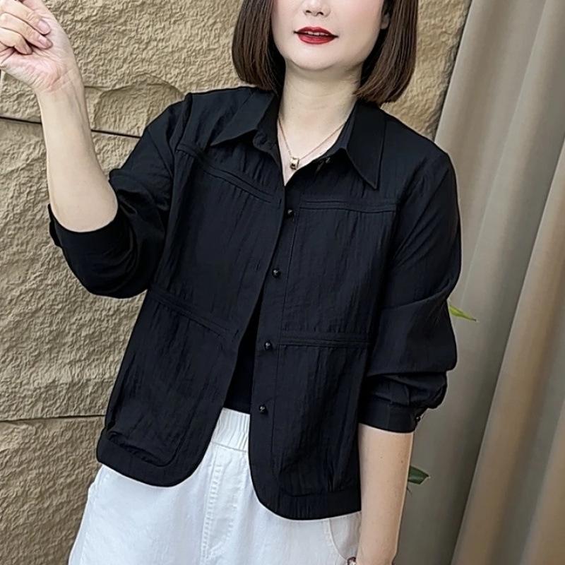 

Long-sleeved Shirt Women s Spring Temperament Casual Loose and Thin Mother Shirt Age-reducing All-match Young 5XL
