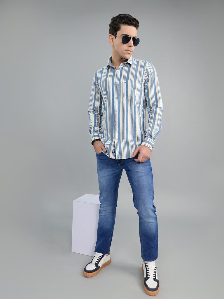 Monte Carlo Men's Regular Fit Striped Full Sleeve Shirt