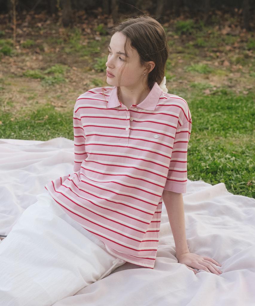 Tilaidai Striped Collar T-Shirt Tisu04Ts01_Pink