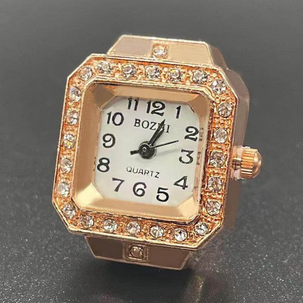 Ring Watch, Quartz Watch, Metal Watch, Rhinestone, Elastic Strap.