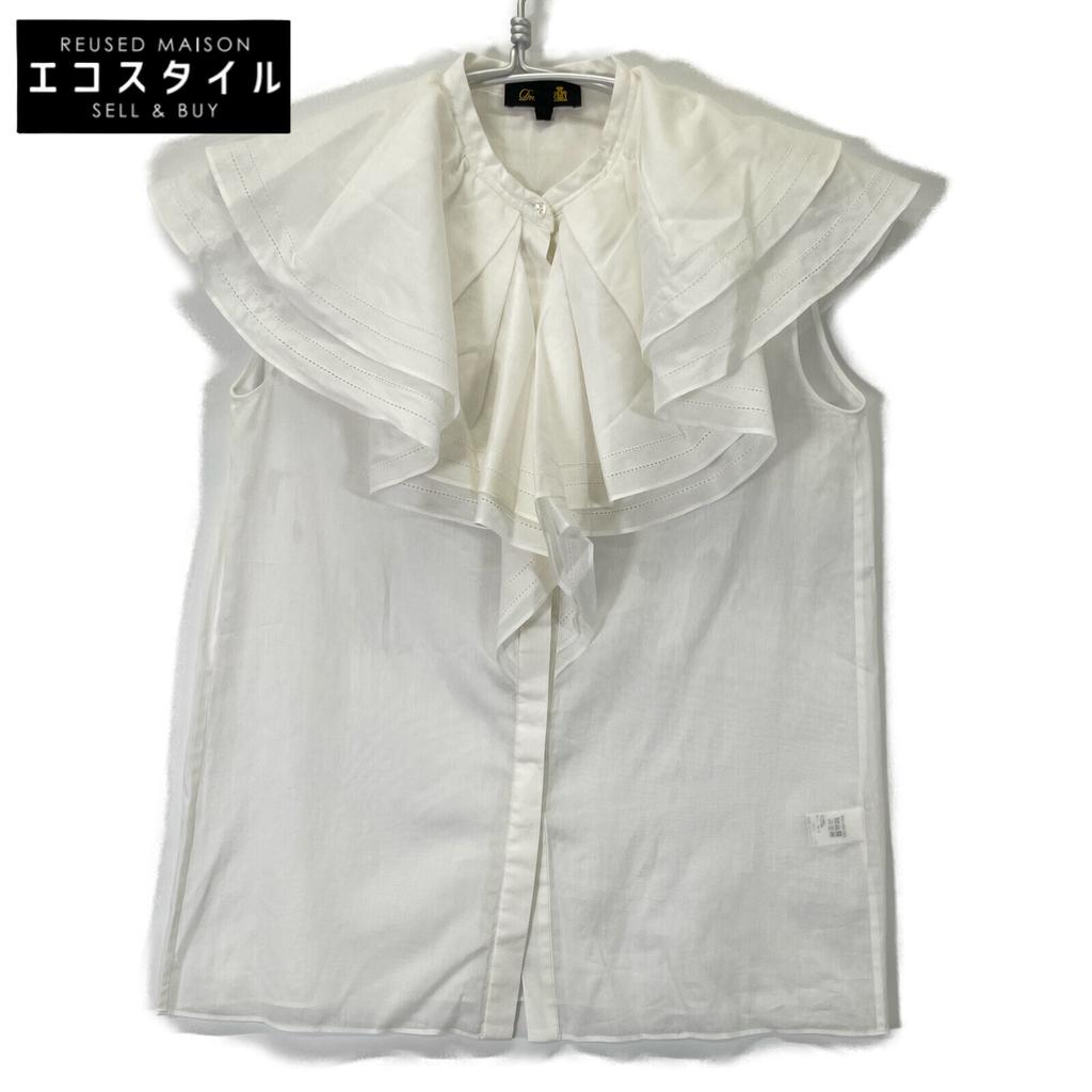 DRAWER 6521-299-0995 White Cotton Voile Frill Sleeveless Blouse tops 38 whiteUsed