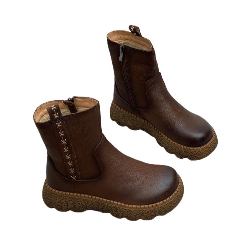 New Round Toe Thickened and Warm Thick-soled Mid-calf Women's Boots Made of Cotton Shoes