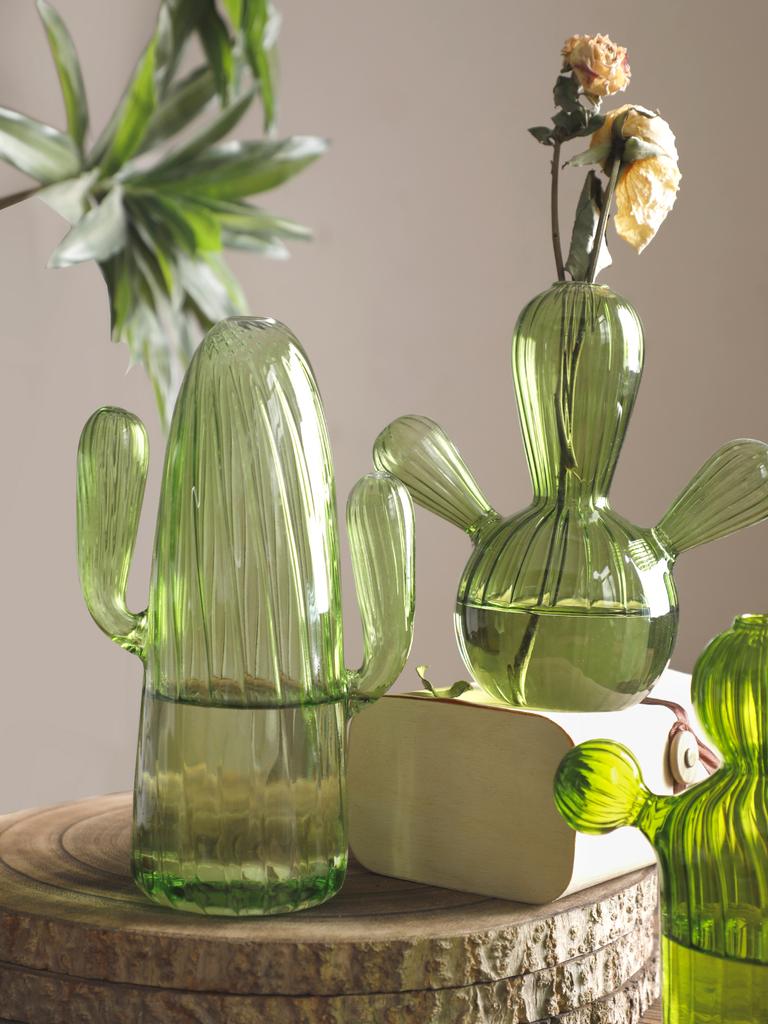 Glass Vase With Cactus Shaped Design Exquisite Workmanship Table Centerpiece Plant Vase For Dining Room Home Decorations Gifts