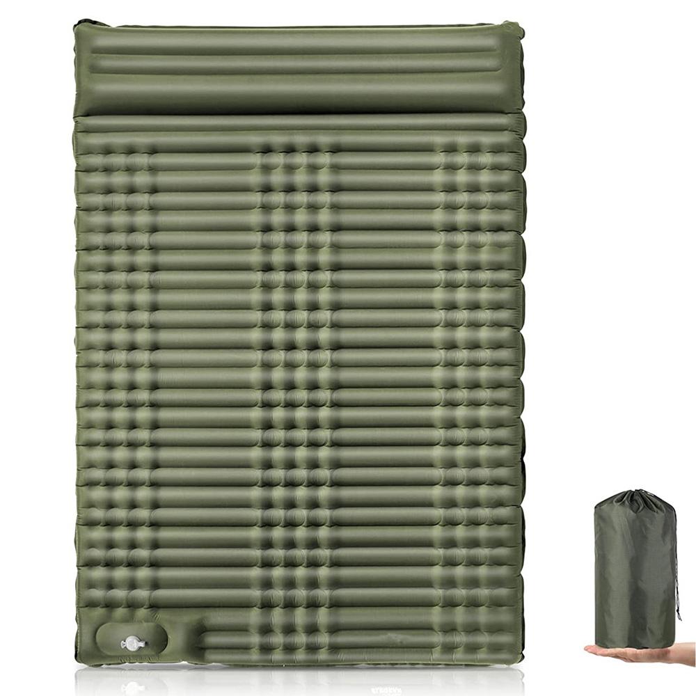 

Двойная самонадувающаяся походная кровать для взрослых со встроенным ножным насосом и подушками Army Green