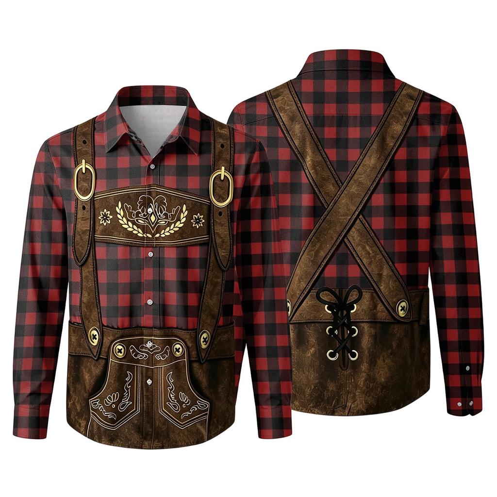 Herren 3D-gedrucktes Oktoberfest Locker geschnitten Umlegekragen Langarmhemd Vintage Lässig Atmungsaktives Oberteil für Pendeln Outdoor Festival Party