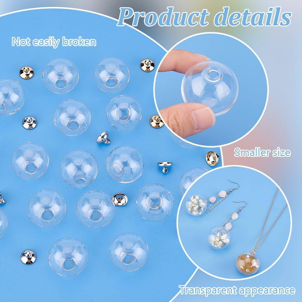 PH PandaHall Glass Bottle Pendants, Mini Clear Glass Globe Bottles Empty Ball Bottles for Earring