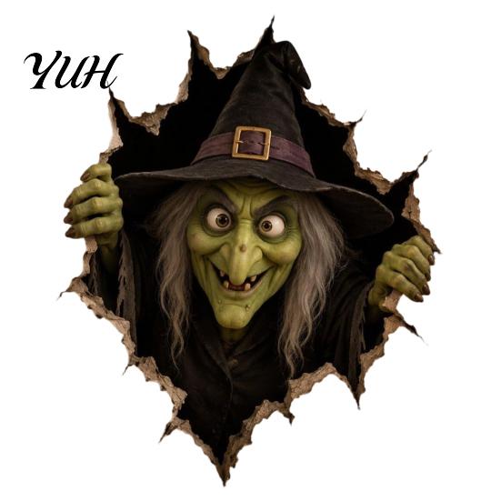 DIY Halloween Props 3D Break-in Wall Sticker, Realistic Haunted House Decal, Removable Creepy Doorway Decorations PVC Mural for Living Room