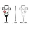 Metal Cross Memorial Stake for Cemetery Graveyard Outdoor Lawn Decoration with Daughter Lettering and Rose Design Iron Craft