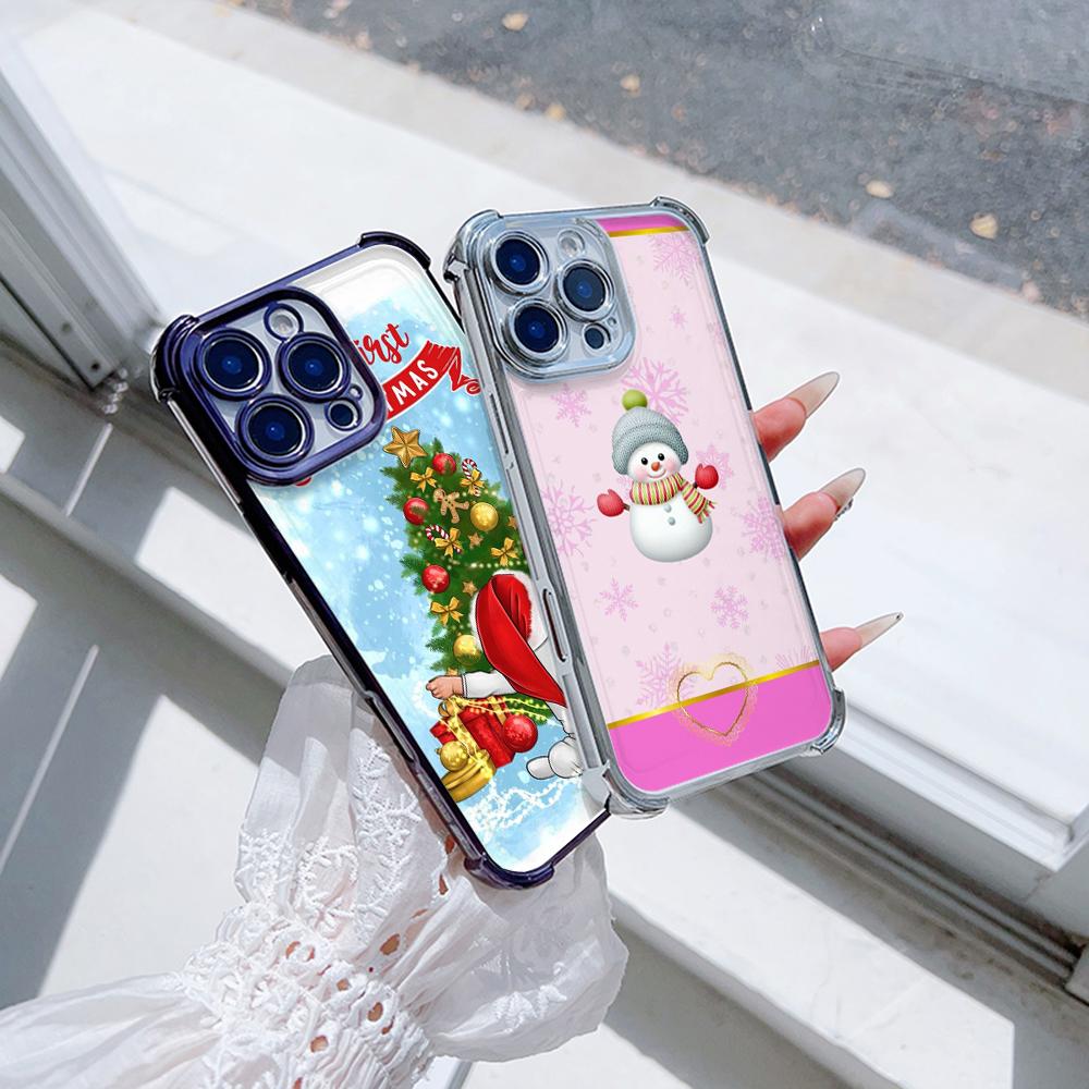 Ae108 Happy New Year Merry Christmas Electroplated TPU Phone Cases for Samsung A20s A54 A12 A14 S23 S24 Ultra A55 A15 S21 Four Corner Protection Cover