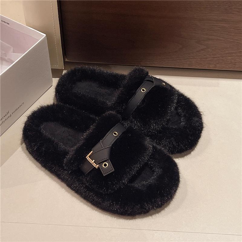Thick-bottomed Fluffy Slippers Women's 2025 New Autumn and Winter Outer Wear Niche High-end French Internet Celebrity Explosion Cotton Mop