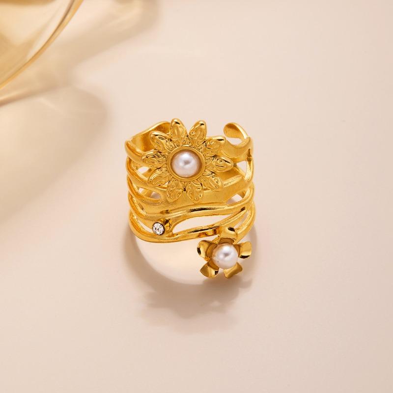 Europäischer und amerikanischer Titanstahlring mit Blumenöffnung, vergoldeter High-End-Zeigefingerring, farbenfroher, vielseitiger Ring, Schmuckgeschenk