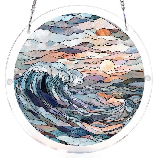 Acrylic Jigsaw Puzzle Suncatcher Large Colorful DIY Sun Catcher Kit for Adults Stained Glass Style Window Hanging Ornament for Home Garden Decor