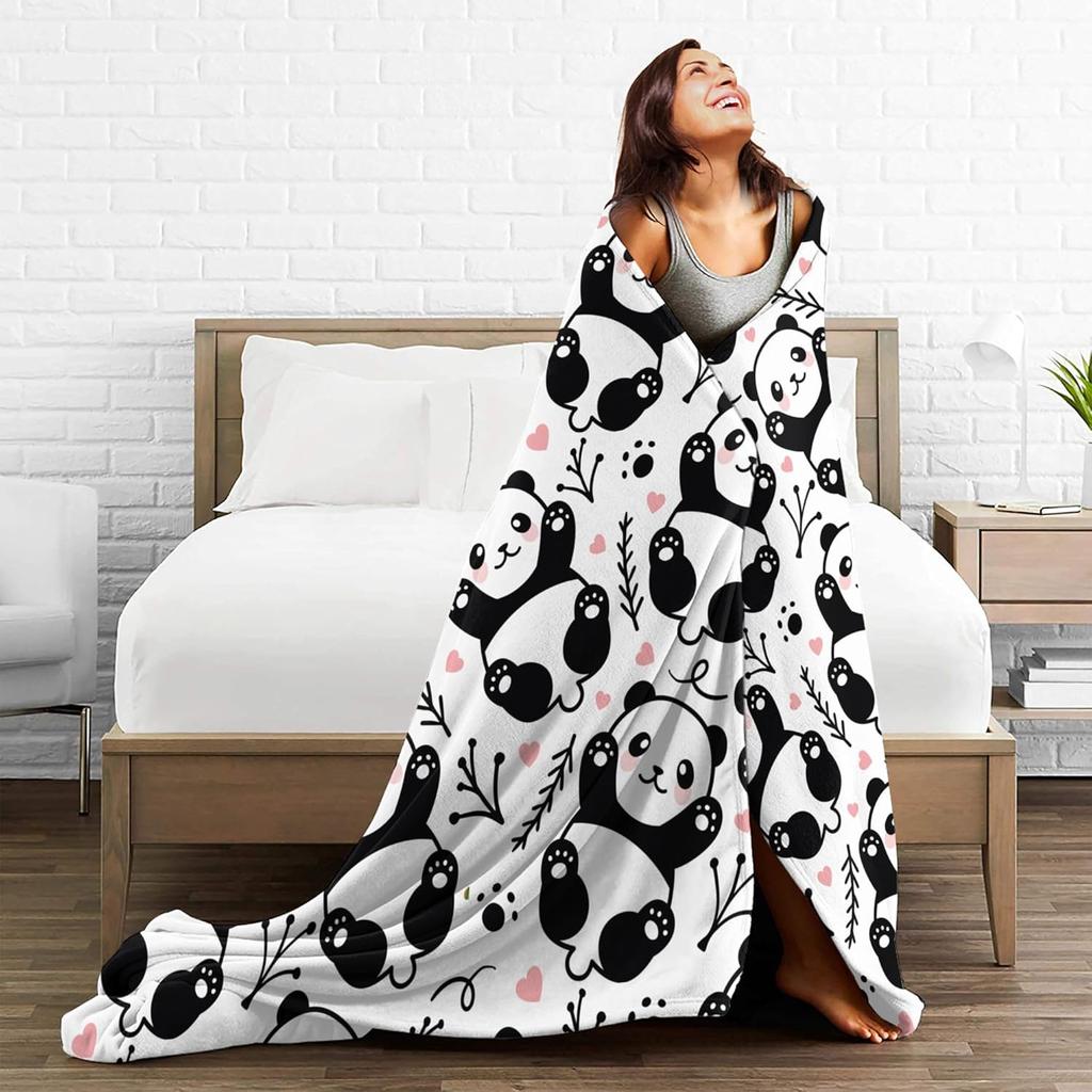 Coperta Panda - Morbido Plaid in Flanella per Bambine e Donne, Regali Carini per Amanti dei Panda, Decorazione Peluche (Cartone animato, 50"x40\")