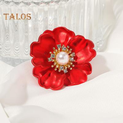 Women Brooch Peony Shape Rhinestone Faux Pearl Decor Anti-slip Shoulder Bag Suit Coat Collar Hat Scarf Decoration Clothes Pin Evening Party Prom