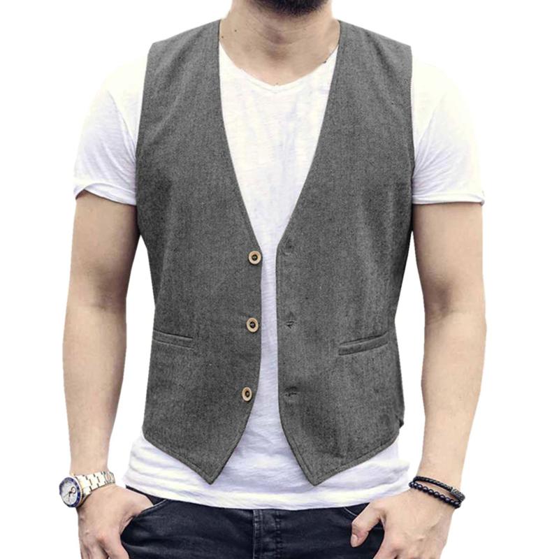 Leinen Herren Weste Hochzeit Bräutigam Unifarbene Weste Retro Vintage Bankett Gilet Herren Weste Anzug