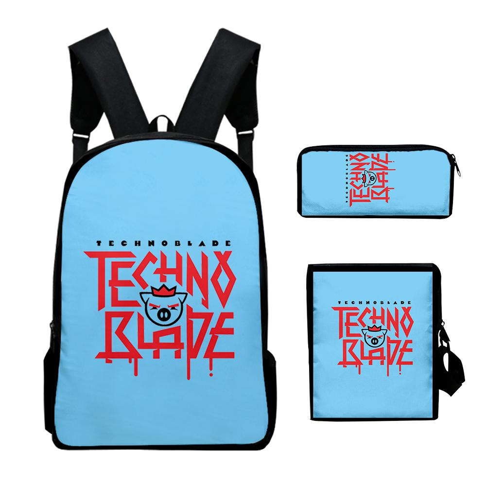 Classic Popular Technoblade 3D Print 3pcs/Set Pupil School Bags Laptop Daypack Backpack Inclined Shoulder Bag Pencil Case