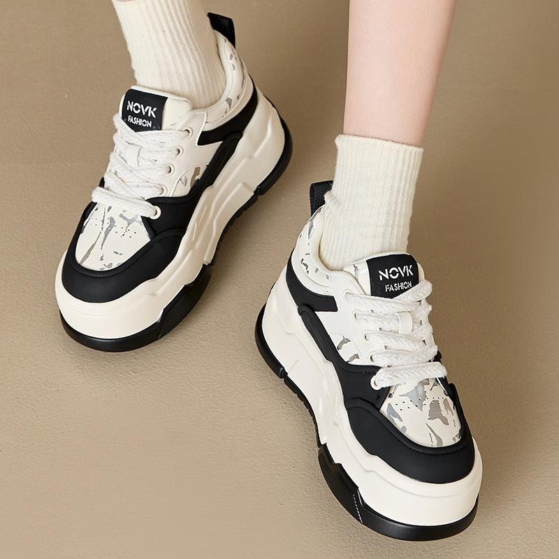 Fujin 8.5cm Synthetic Genuine Leather Spring Autumn Boots Mixed Color Chunky Sneakers Women Comfy Vulcanize High Brand Shoes