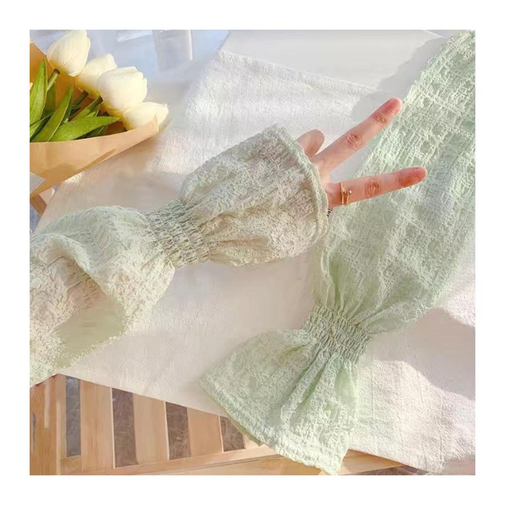 Ice Silk Arm Cover Sun Protection Pleated Puff Bubble Sleeves Women Summer Accessories Beige