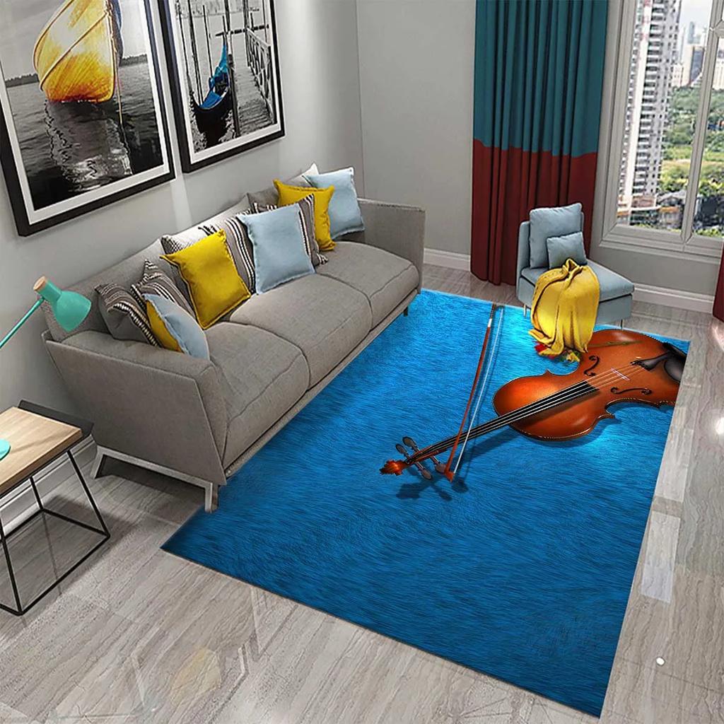 3D Violin Carpet Modern Music Flower Area Rug for Kitchen Bathroom Anti-Skid Rug Carpet Home Decor Living Room Bedroom Floor Rug