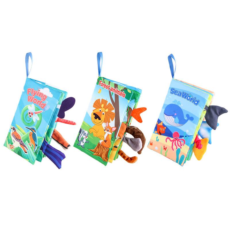 Bébé Bébé Mer, Terre et Air Livre en Tissu Queue, Océan Forêt Animal Volant Livre de Paume Jouet d'Éducation Précoce avec Papier Bruissant