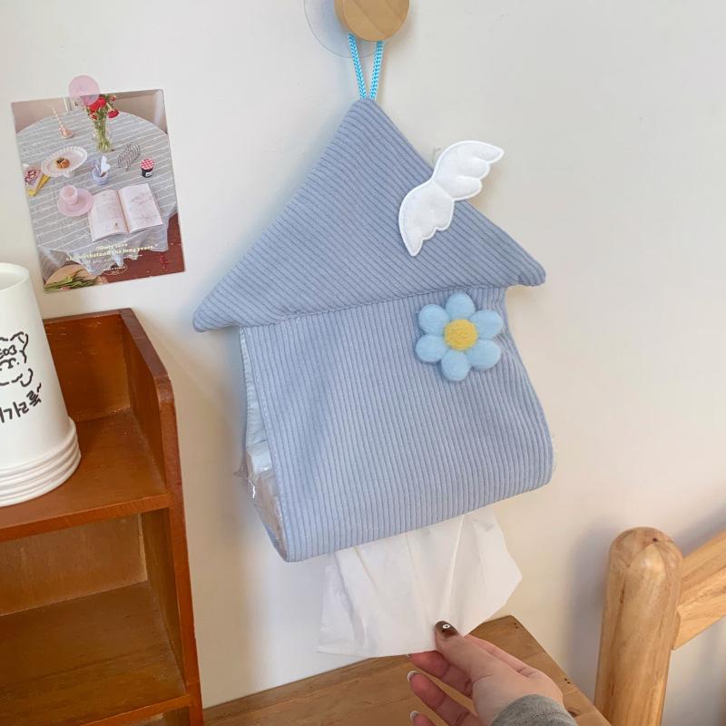 House Shape Tissue Box Versatile Decorative Tissue Box Fabric Tissue Dispenser Easy To Refill For Dormitory Bathroom Household