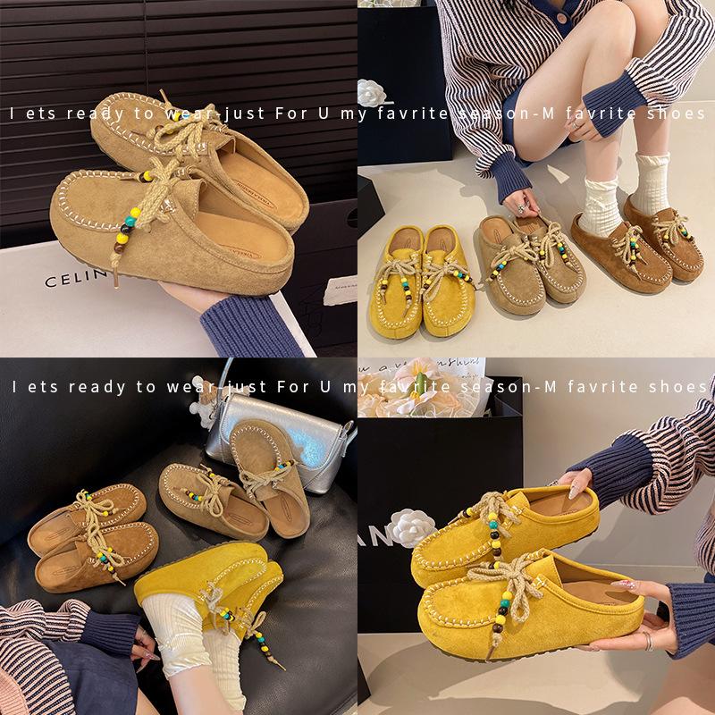 Explosive 2025 New Fashion Casual Bag Head Half Drag Women Thick Sole Outer Wear Explosion Lazy Single Shoes Niche Ethnic Style