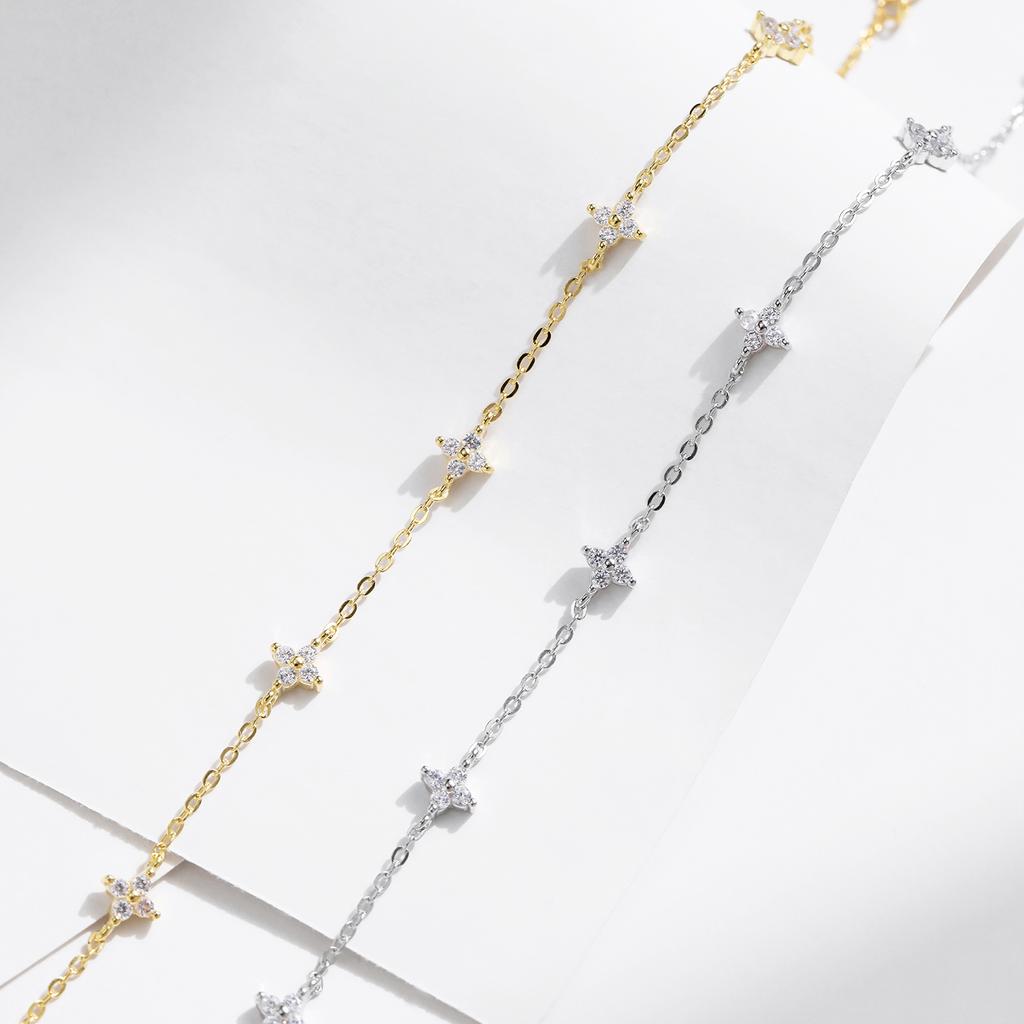 MODIAN 925 Silver Mini Flowers Bracelet Dainty Link Chain Pave Setting CZ For Women Wedding Fine Jewelry Gift