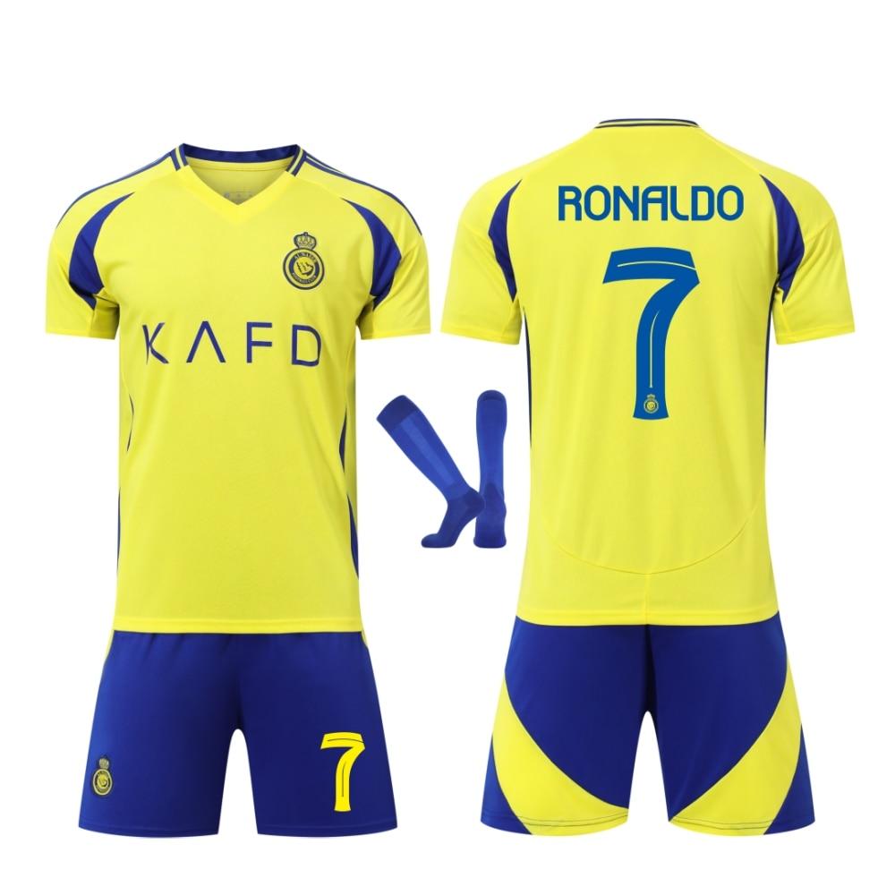 Kinder Sportausrüstung Saudi Ronaldo Fußballtrikot Anzug, Gelbes Jugend Trainingsspiel Set