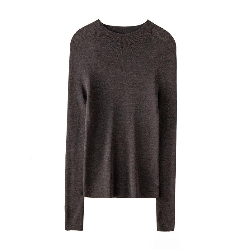 Women's Seamless 60-Count Fine Wool Half-High Neck Knit Sweater - Slim Fit Autumn/Winter Base Layer