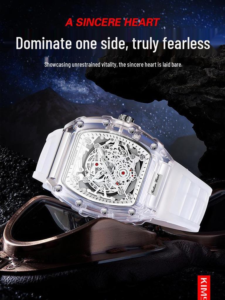 Men's Transparent Barrel-Shaped Quartz Waterproof Wristwatch