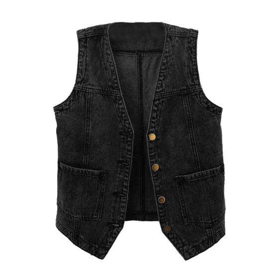 

Женский джинсовый жилет с карманами, без рукавов, на пуговицах, свободный однотонный кардиган с V-образным вырезом, жилет в городском стиле для путешествий на свежем воздухе M чёрный